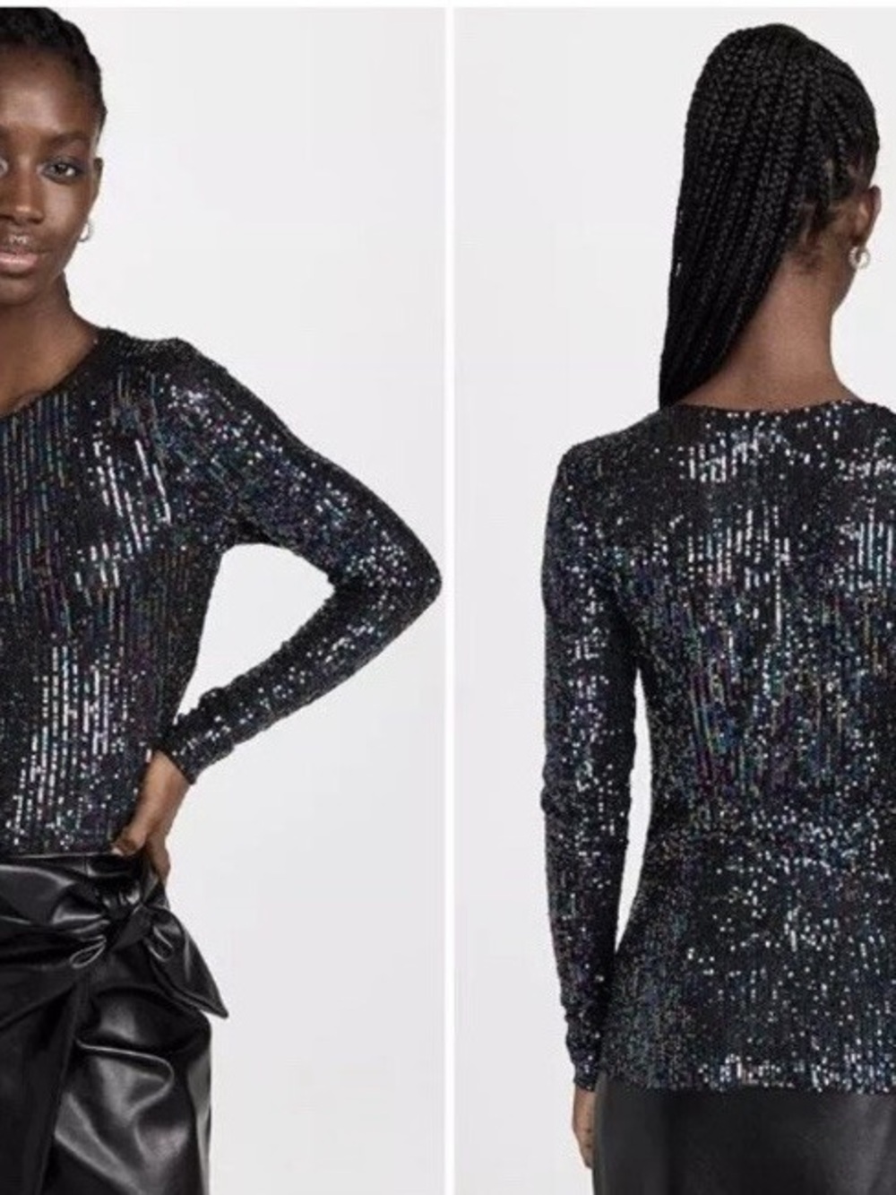 Black Sequin Long Sleeve Top